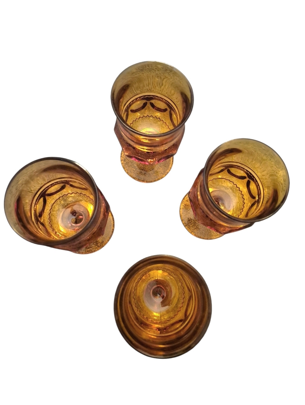 VINTAGE KINGS CROWN Amber Wine Goblet Set of 4 Indiana Glass 5 5/8 In Open Box - Picture 5 of 9